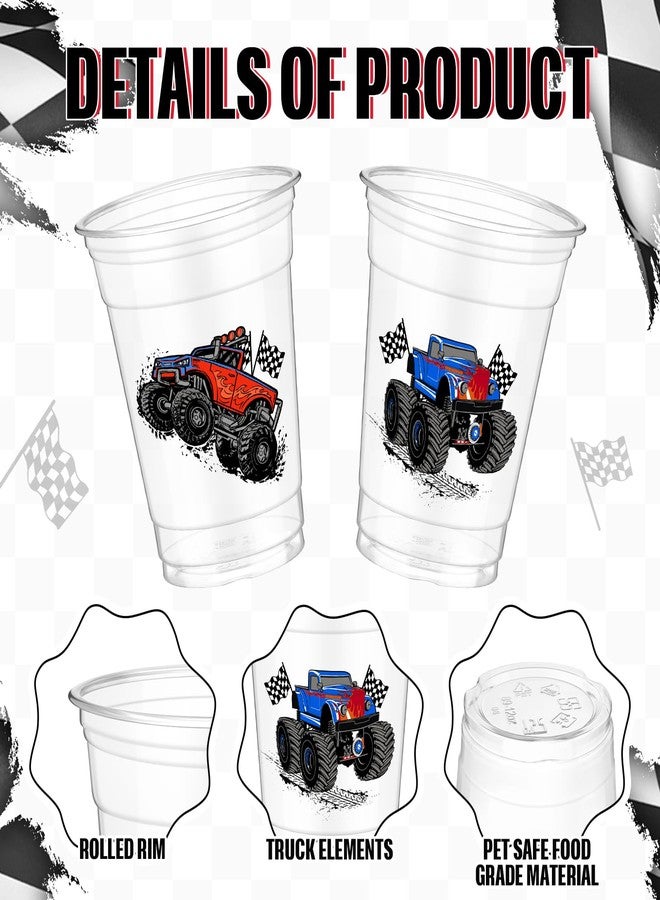 Pickmesh 50 Pcs Monster Truck Birthday Party Plastic Cup 12 Oz Monster Thick Clear Cup Truck Cups Birthday Table Decorations Party Favor - Image 2
